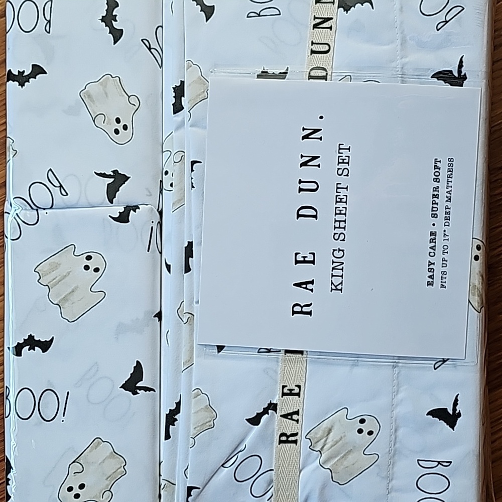 Rae Dunn Halloween King Sheet Set - Boo Ghost Bats
